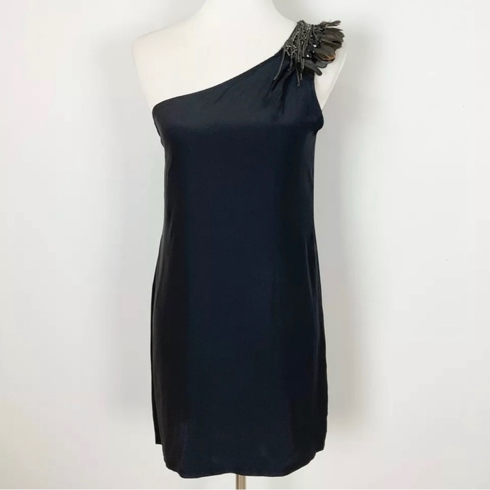 NEW!!! Karina Grimaldi side shoulder black dress with details.